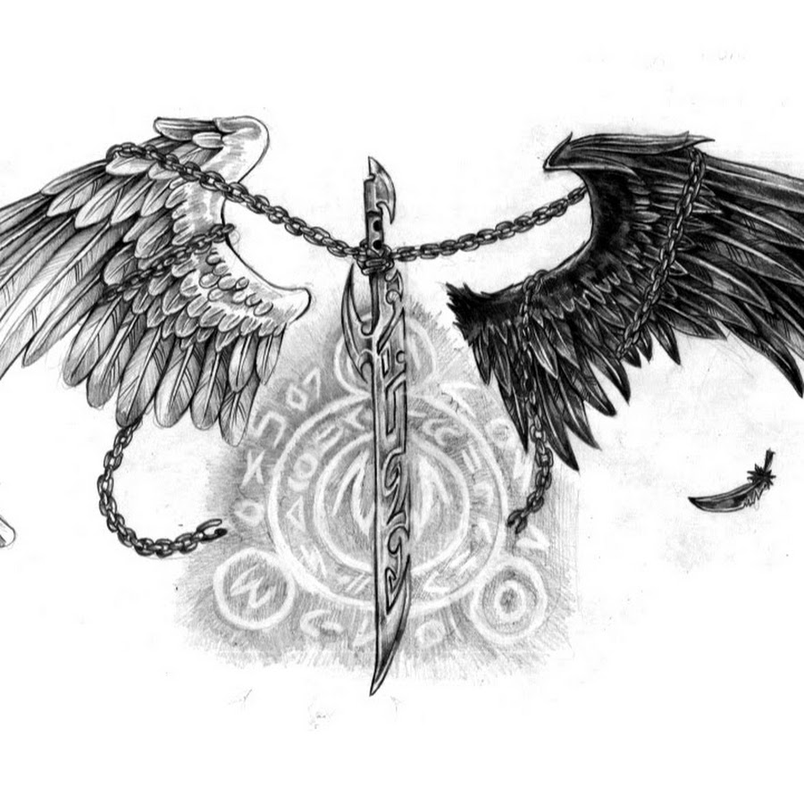 Меч с крыльями тату эскиз