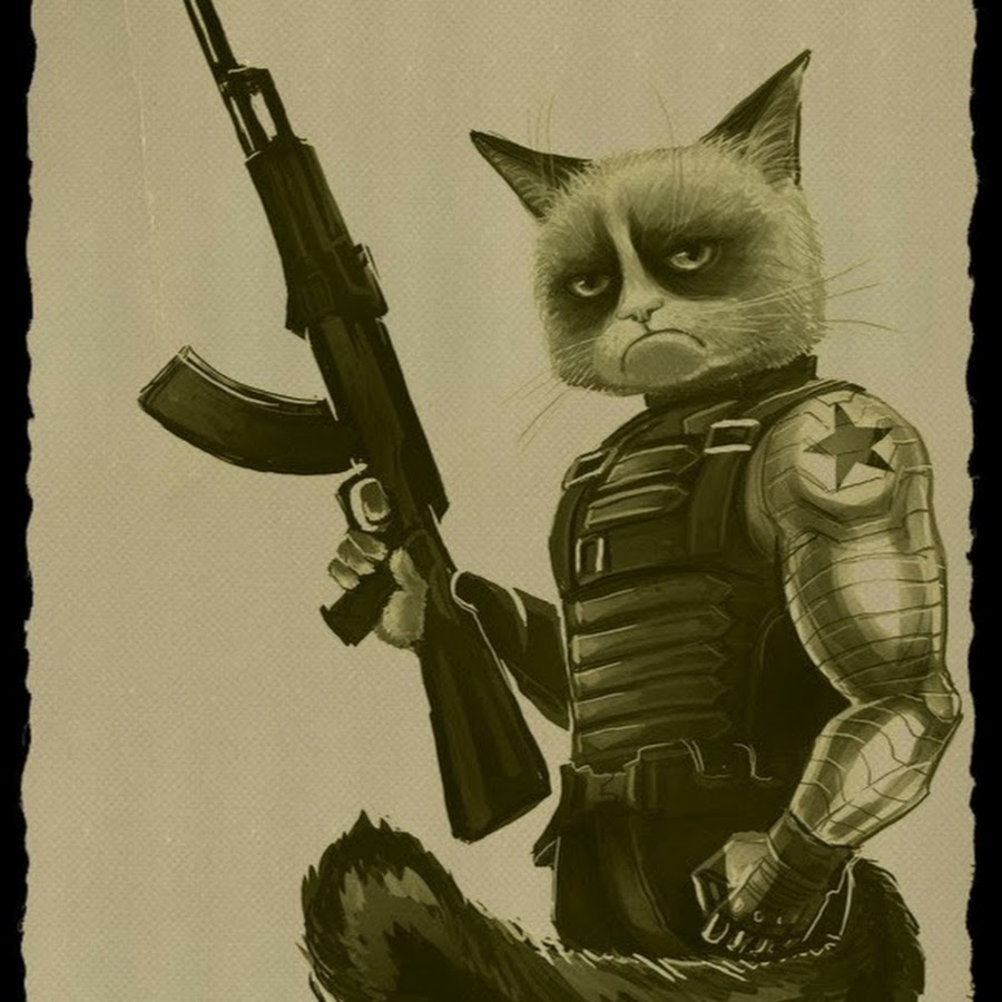 Кот с автоматом рисунок