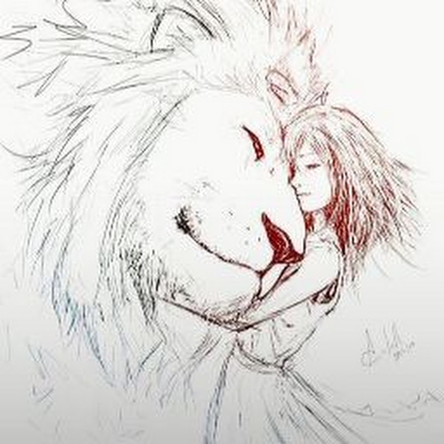 Девушка и лев рисунок