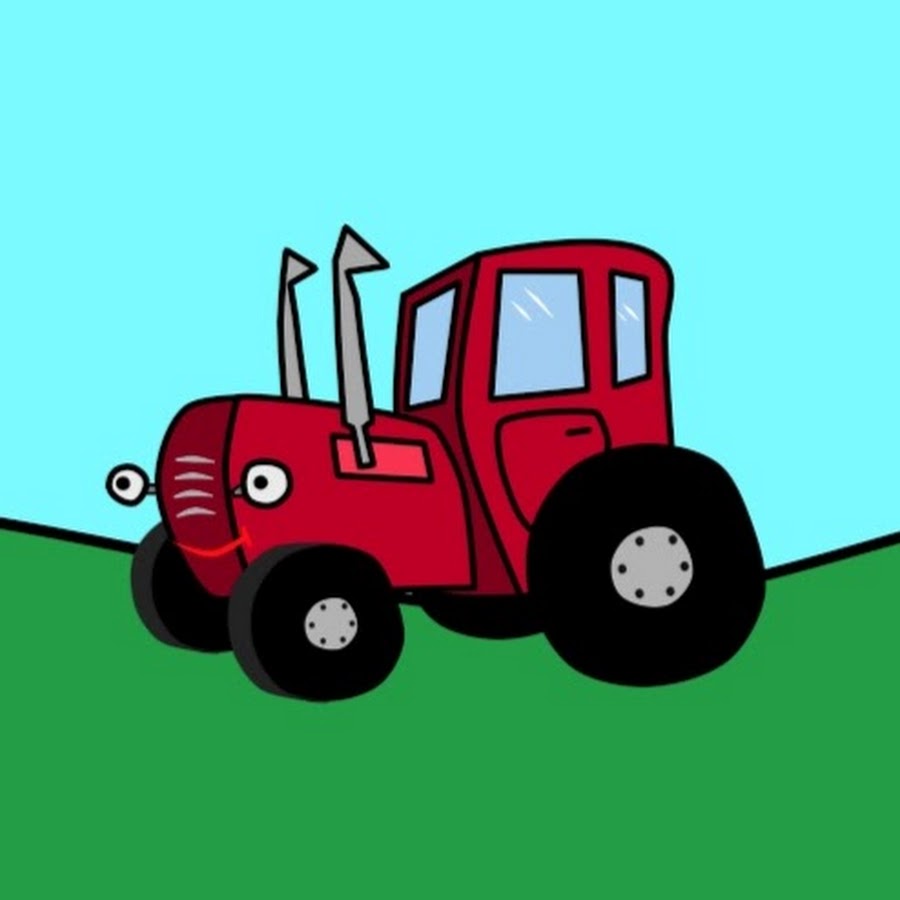 Полям красный трактор