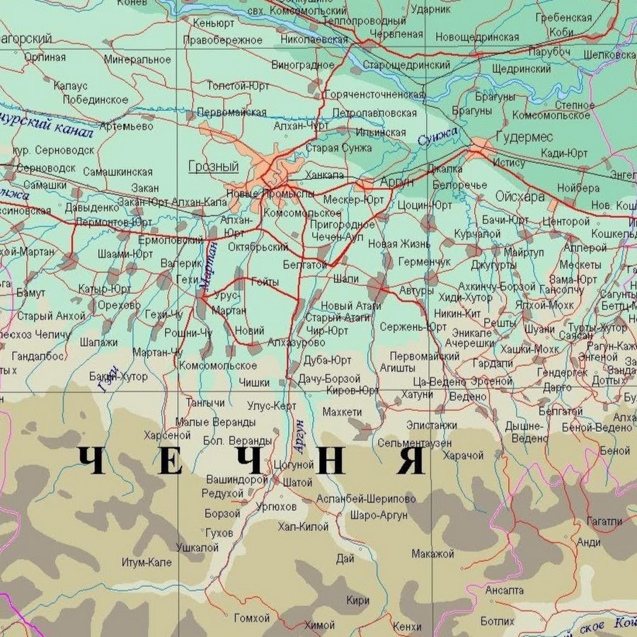 Карта чечни с городами и селами на русском языке подробная