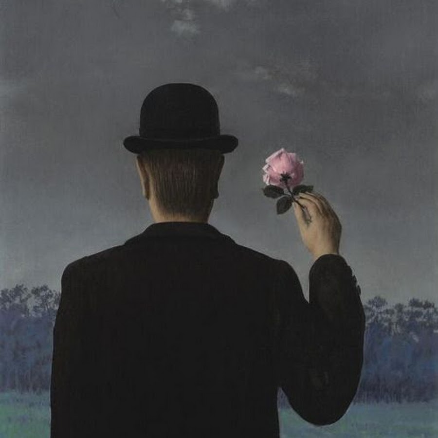 Картина человек в шляпе с яблоком