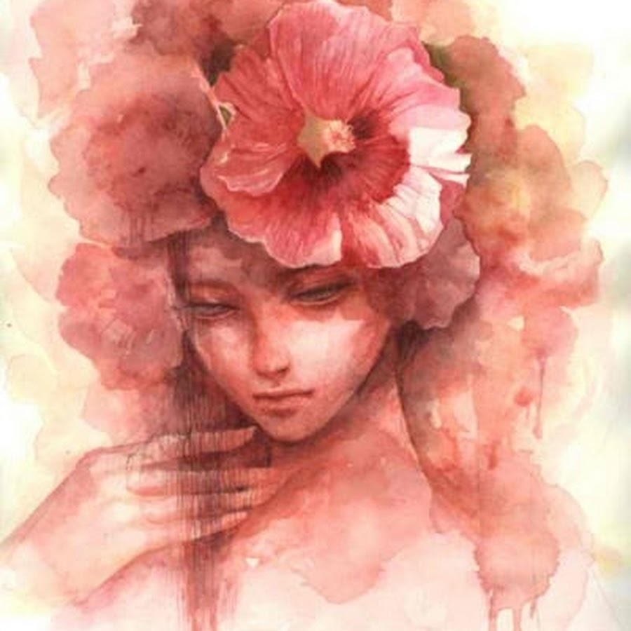 Девушка с цветами на голове рисунок акварелью