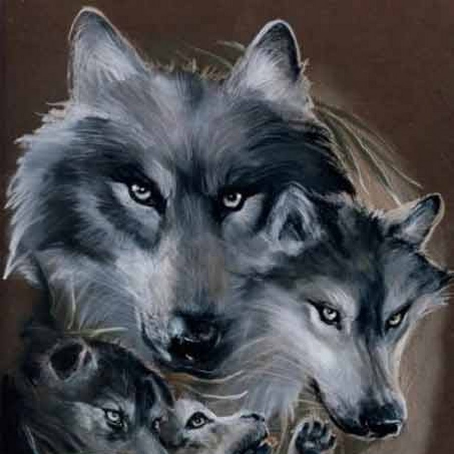 Эскизы тату волка с волчицей и волчатами