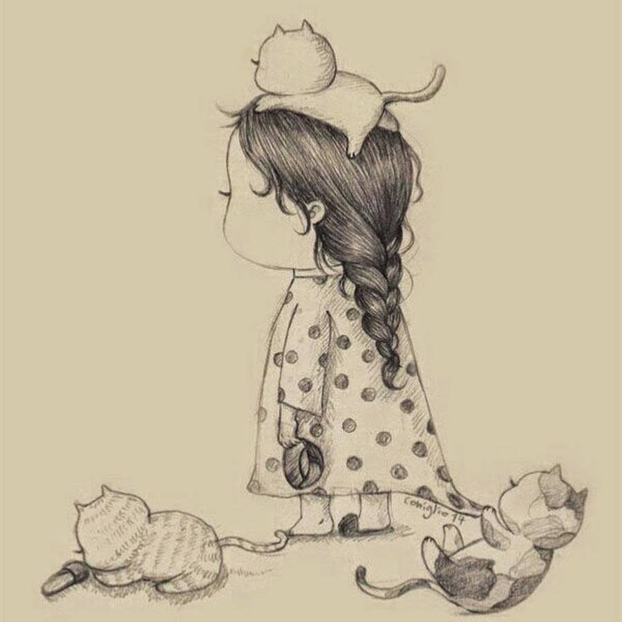 Рисунок девочки с котом