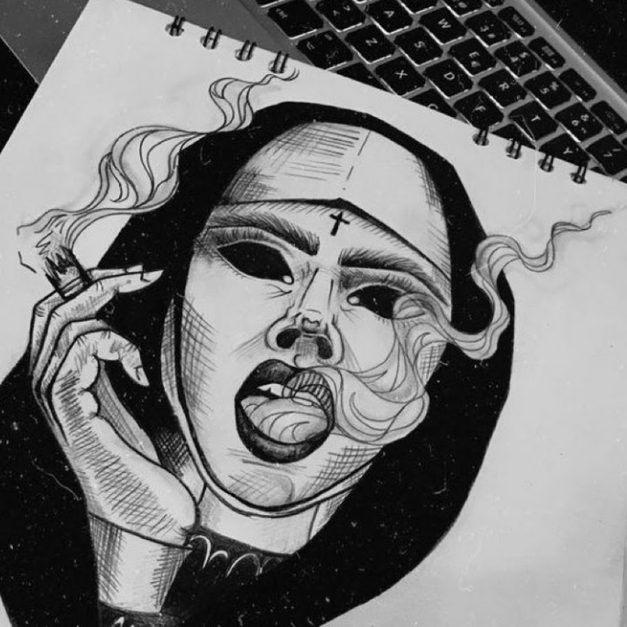 Курящая монашка эскиз тату