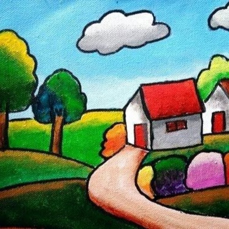 Simple paint. Acrylic Painting for Kids. Landscape Painting for Kids. Teqtured Painting for Kids. Landscapes with children drawings.