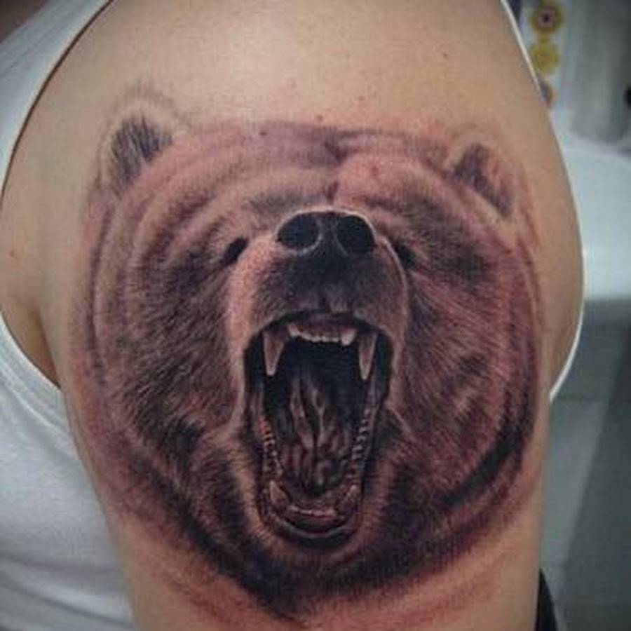 Оскал медведя тату эскиз на плечо