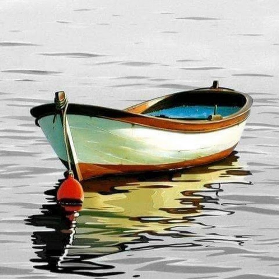Лодка в море акварелью